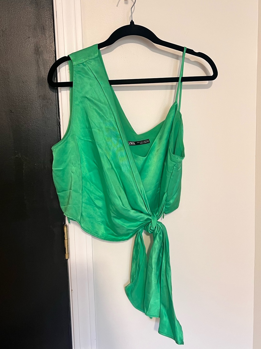 NEW ZARA Bright Green Satin Tie-Front Camisole Size Large